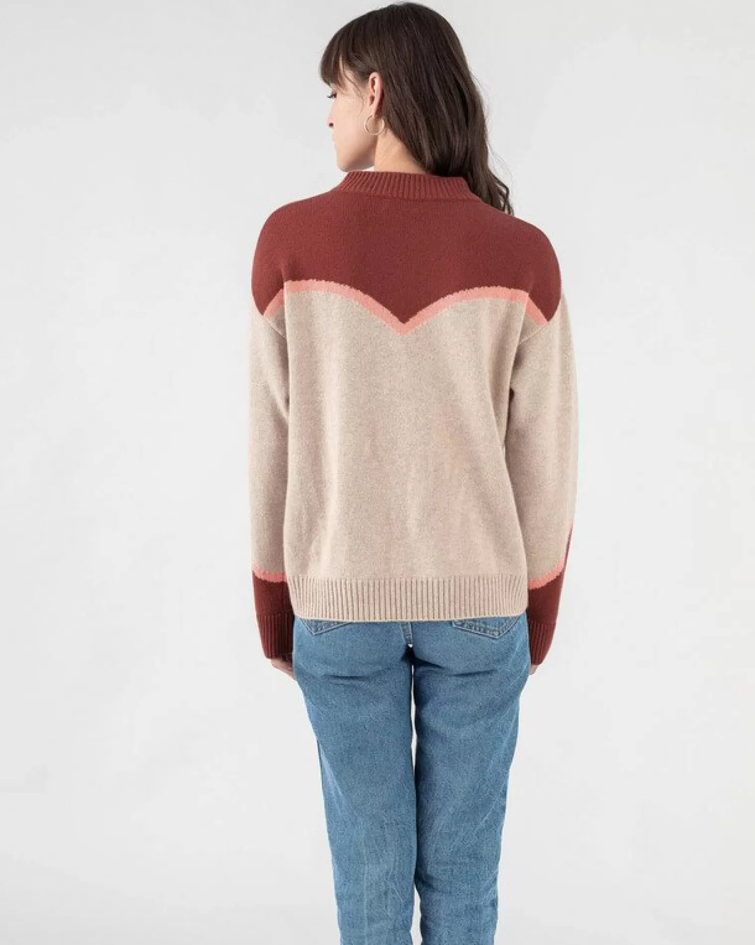 Kujten Sweaters & Sweatshirts>Bicolored Round Neck Cashmere Sweater Bordeaux Sienne