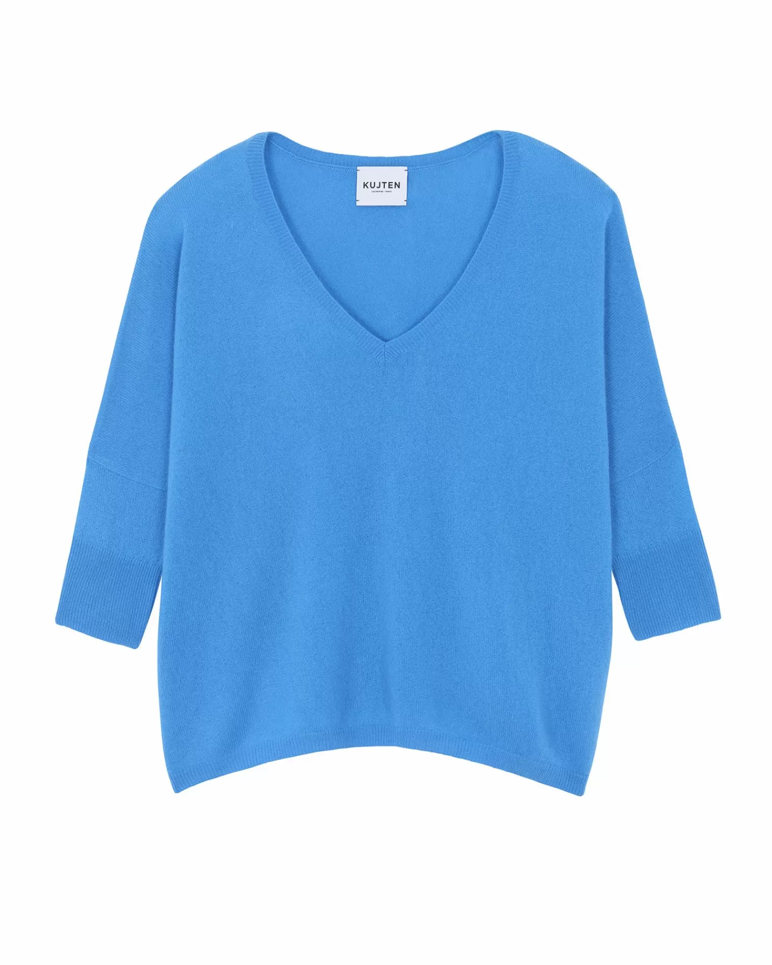 Kujten Sweaters & Sweatshirts>Oversized V-Neck Sweater With 3/4 Cashmere Sleeve Blue