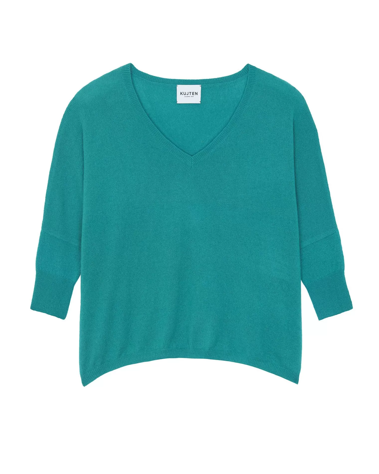 Kujten Sweaters & Sweatshirts>Oversized V-Neck Sweater With 3/4 Cashmere Sleeve Vert Jade