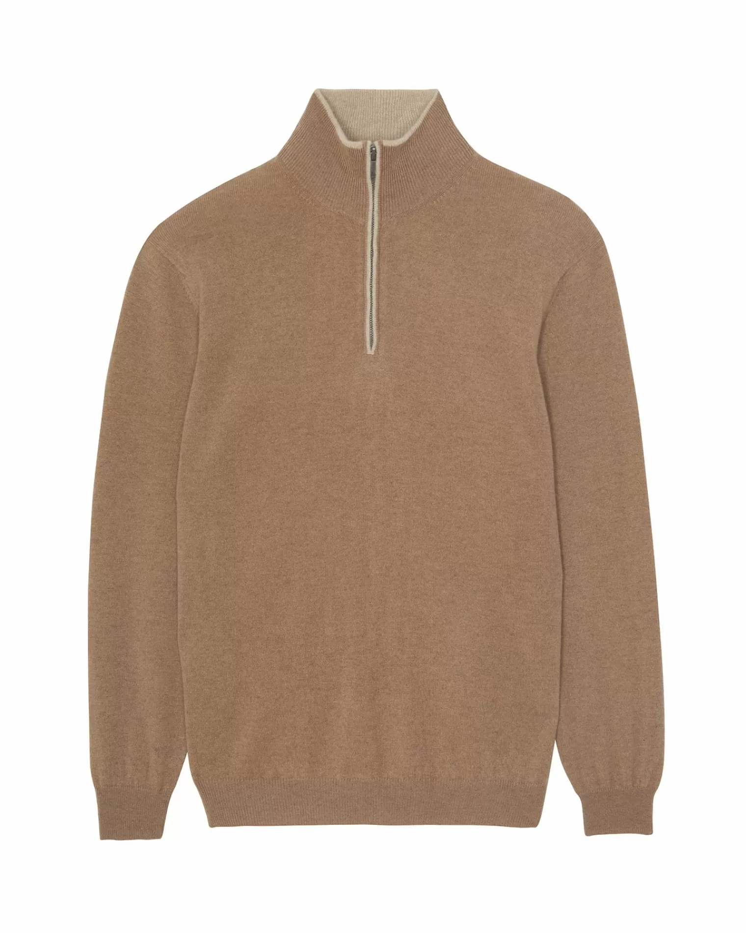 Kujten Sweaters & Sweatshirts>Plain Truck Collar Cashmere Man Sweater With Elbow Patches Camelo