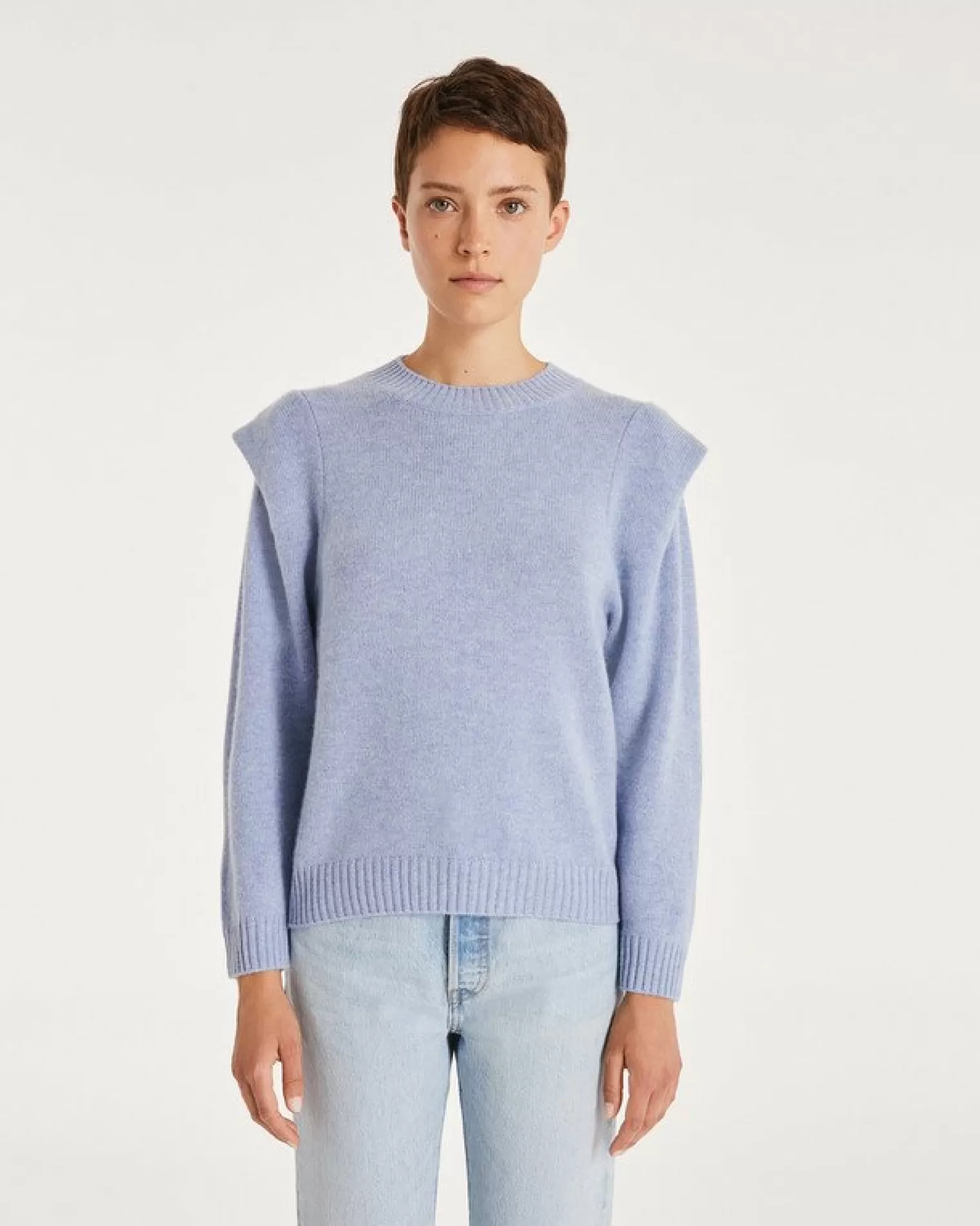 Kujten Sweaters & Sweatshirts>Round Neck Cashmere Shoulder Pad Sweater Bleu Jeans