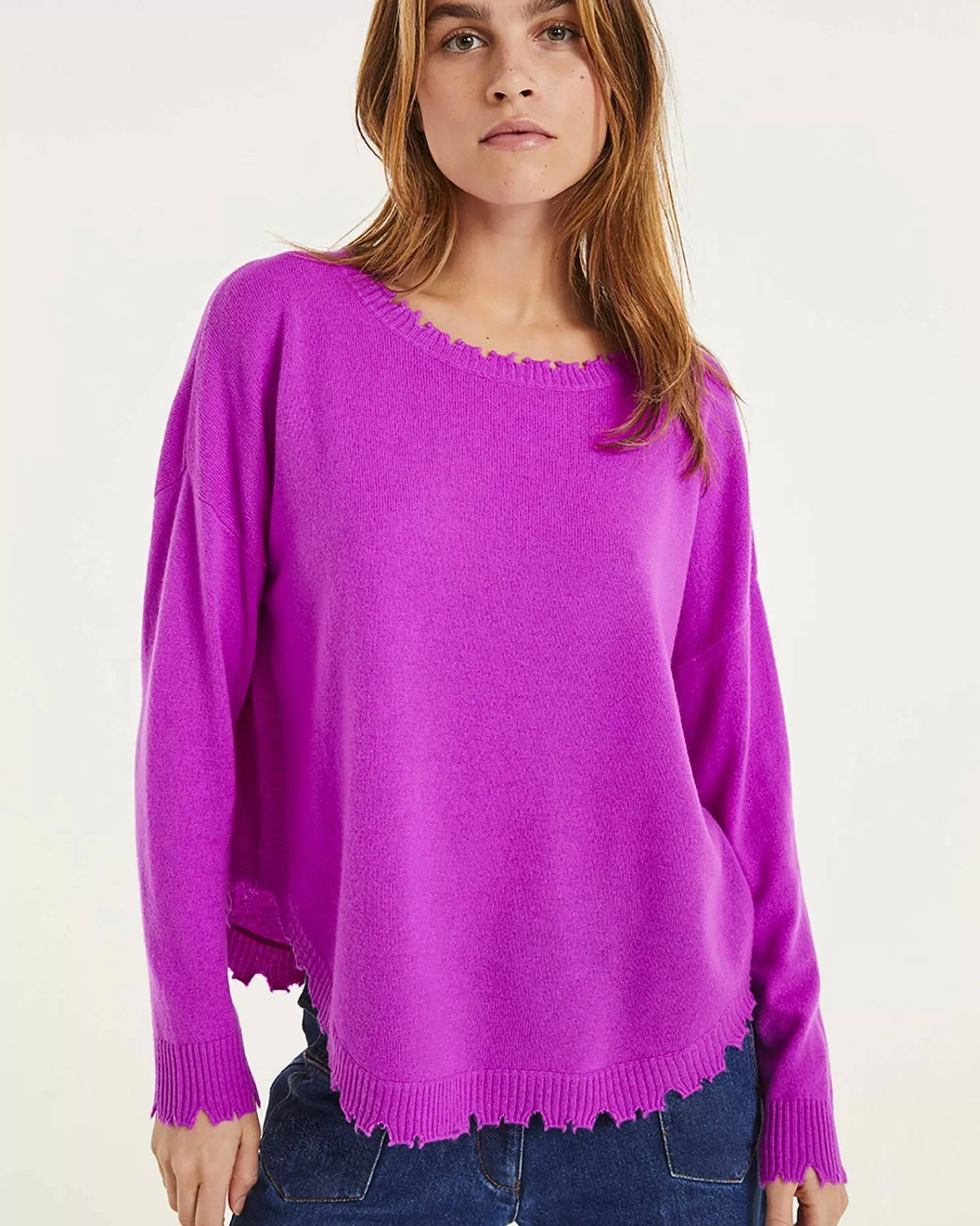 Kujten Sweaters & Sweatshirts>Round Neck Cashmere Sweater Violet Fluo