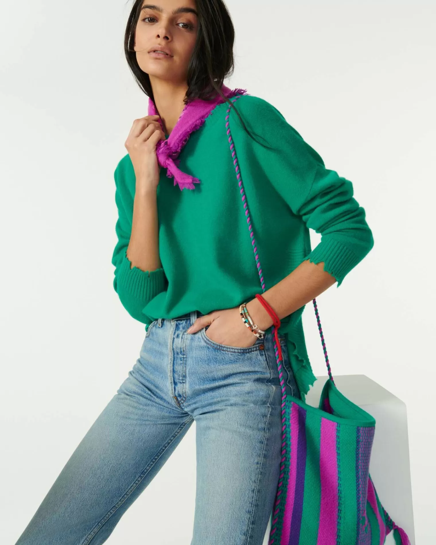 Kujten Sweaters & Sweatshirts>Round Neck Cashmere Sweater Vert Jade