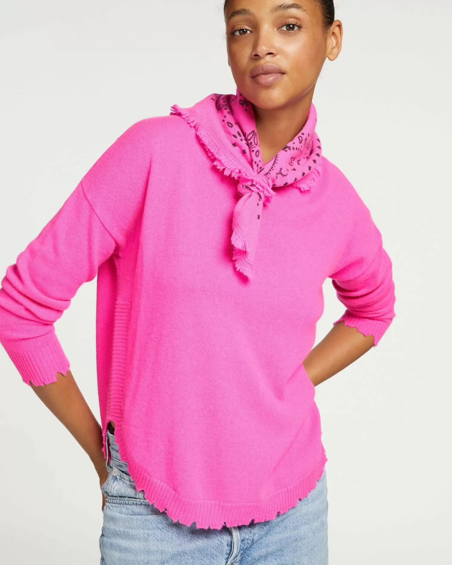 Kujten Sweaters & Sweatshirts>Round Neck Cashmere Sweater, 2-Threads Rose Neon