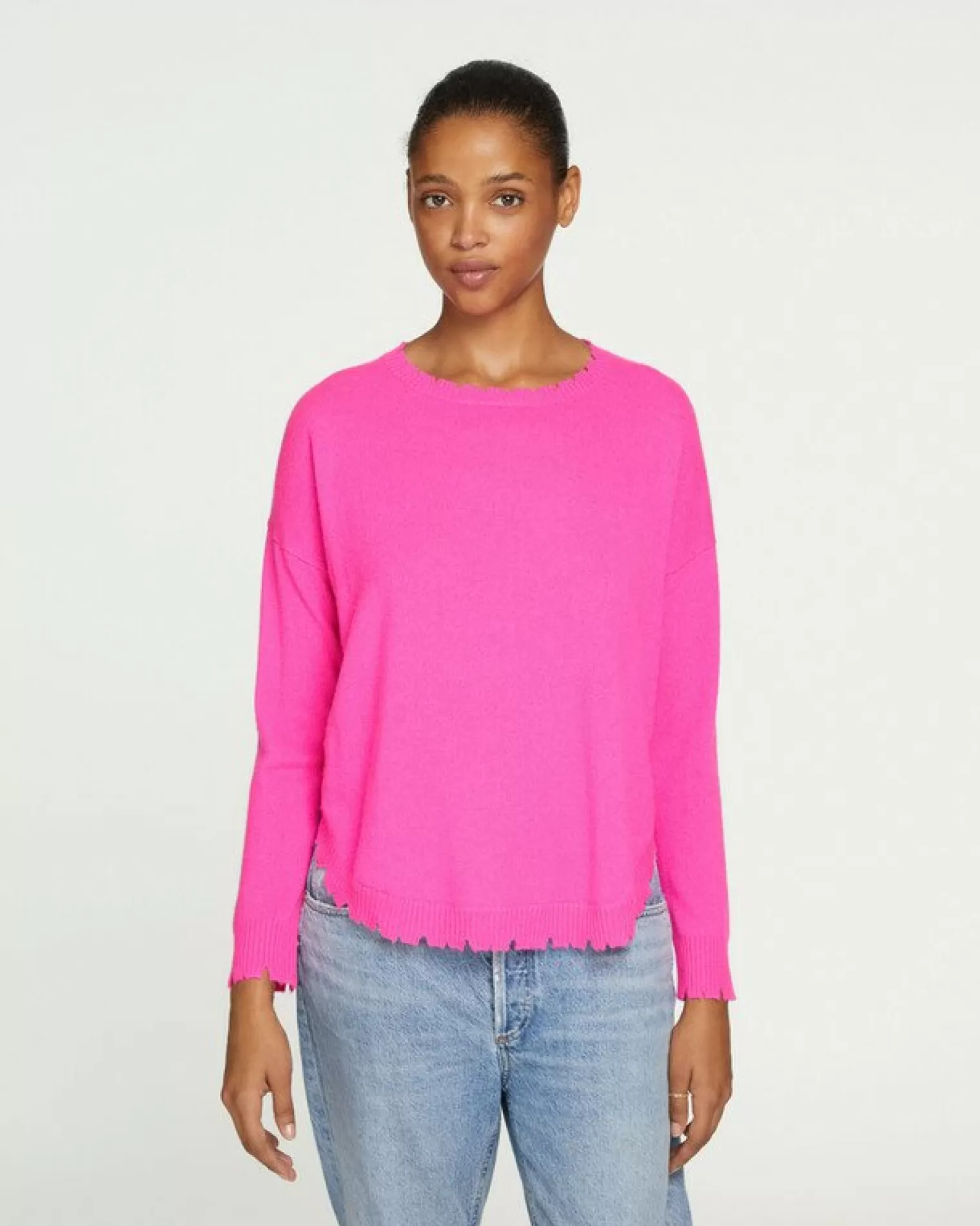 Kujten Sweaters & Sweatshirts>Round Neck Cashmere Sweater, 2-Threads Rose Neon