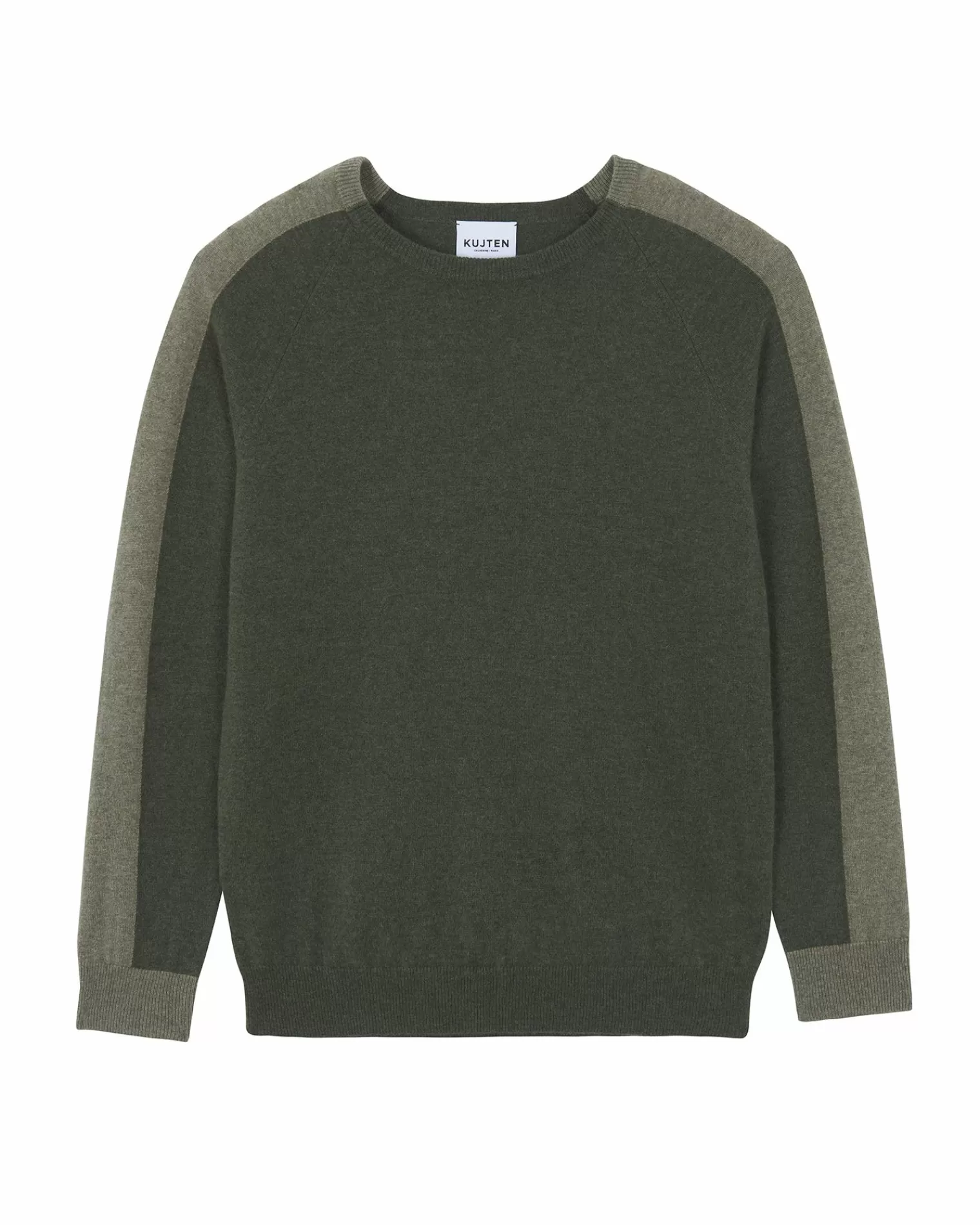 Kujten Sweaters & Sweatshirts>Round Neck Colorblock Cashmere Sweater Kaki Fonce