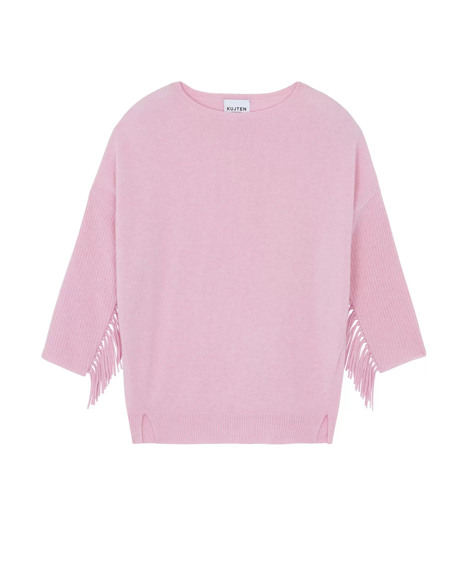 Kujten Sweaters & Sweatshirts>Round Neck Fringed Cashmere Sweater Candy Pink