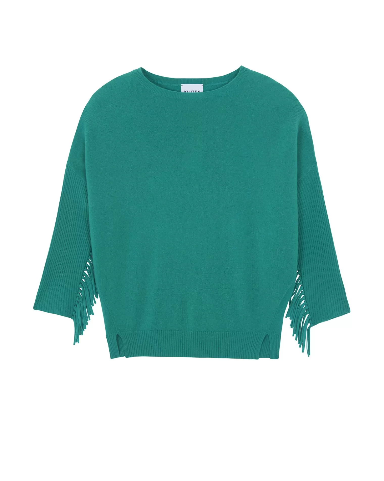 Kujten Sweaters & Sweatshirts>Round Neck Fringed Cashmere Sweater Vert Jade