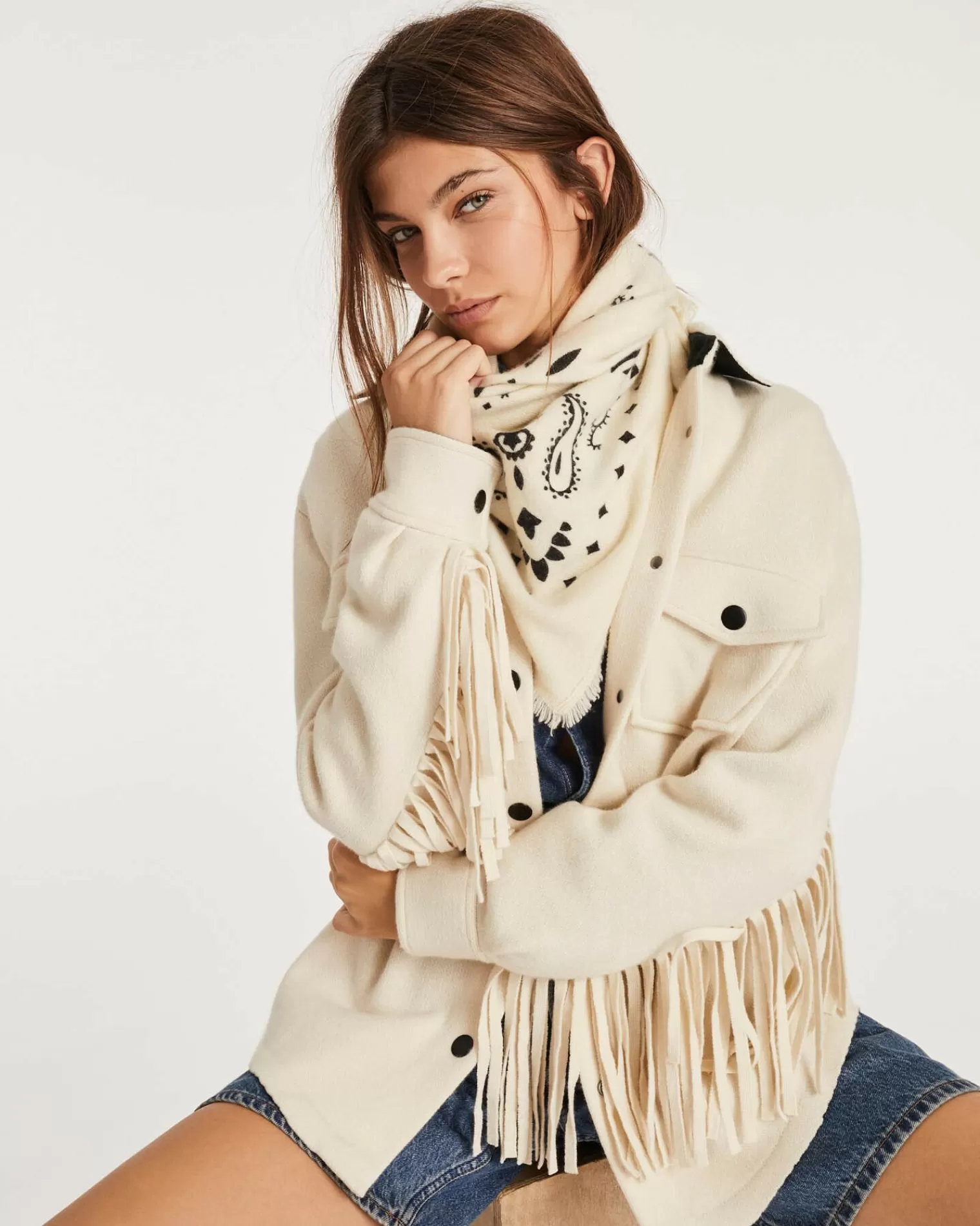 Kujten Jackets & Vests>Women Cashmere Fringed Cardigan Blanc Vintage